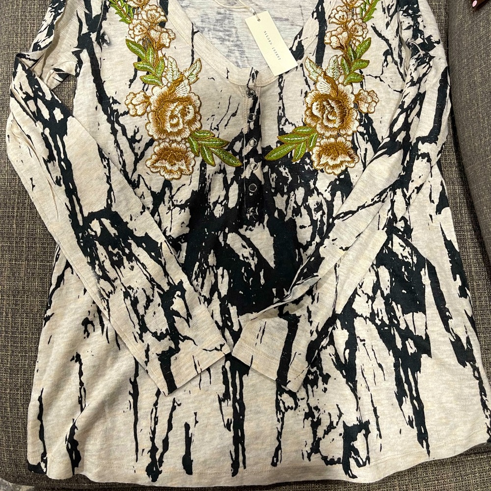 Gilded Intent Open Weave Henley Top